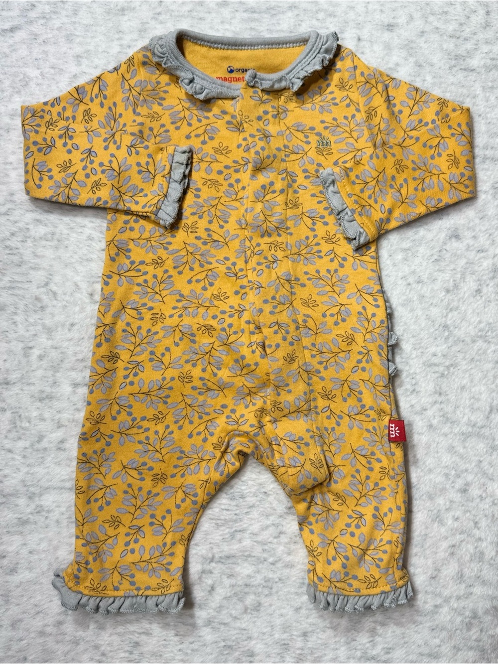 Magnetic Me Mustard Floral Ruffle Footless Sleeper Newborn Baby Girl Cotton